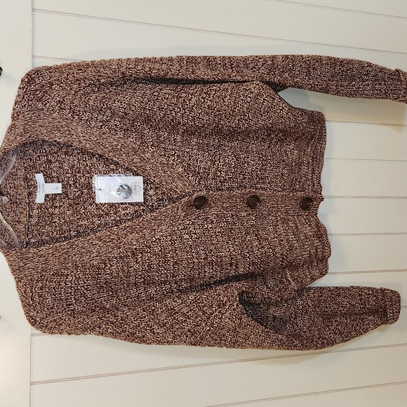 Cara Santana X Nine West Cropped Marbled Cardigan Brown Boho Oversized- … - Picture 1 of 8